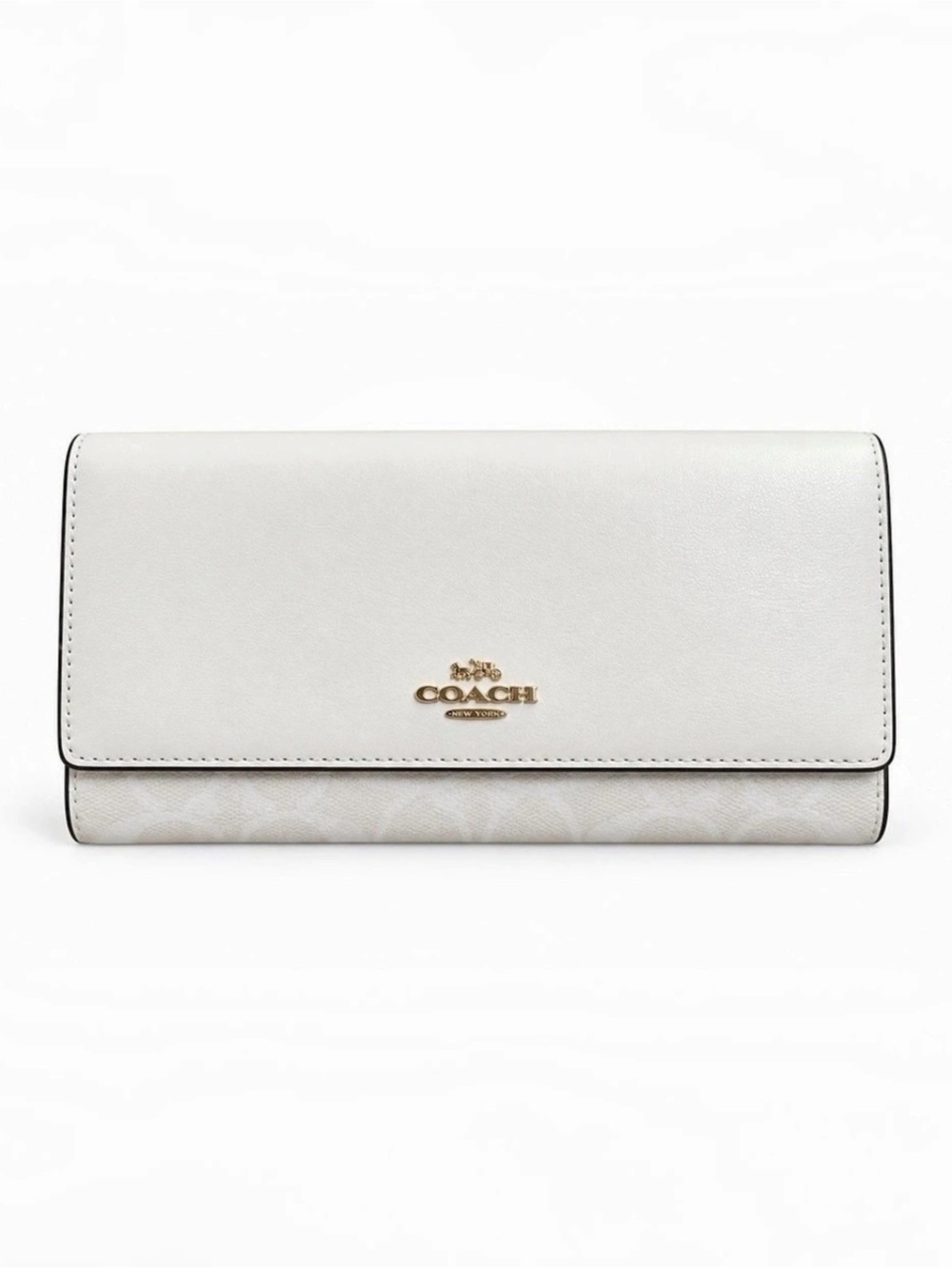Coach White Ivory Signature Canvas Leather Slim Envelope Wallet Gold Tone Classi
